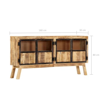 vidaXL Μπουφές Καφέ/Μαύρο 160x30x80cm Μασίφ Ακατέργαστο Ξύλο Μάνγκο 1 τεμ.