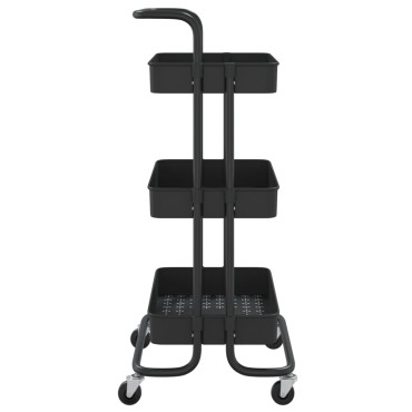 vidaXL Τρόλεϊ Κουζίνας 3 Επιπέδων Μαύρο 42x35x85cm Σίδερο/ABS 1 τεμ.