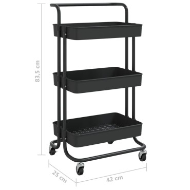 vidaXL Τρόλεϊ Κουζίνας 3 Επιπέδων Μαύρο 42x35x85cm Σίδερο/ABS 1 τεμ.