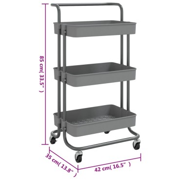 vidaXL Τρόλεϊ Κουζίνας 3 Επιπέδων Γκρι 42x35x85cm Σίδερο/ABS 1 τεμ.