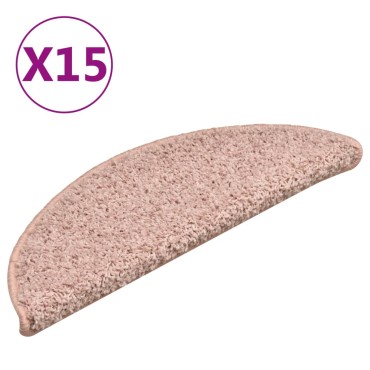 vidaXL Πατάκια Σκάλας Μοκέτα 15 τεμ. Ανοιχτό Ροζ 56 x 17 x 3 εκ.