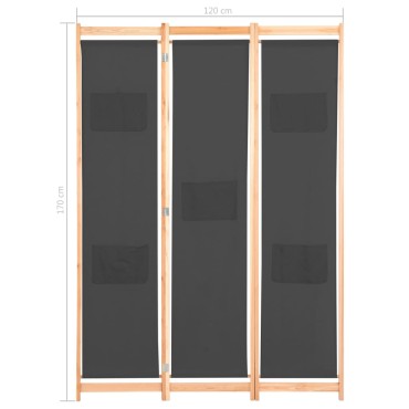 vidaXL Διαχωριστικό Δωματίου με 3 Πάνελ Γκρι 120x170x4cm Υφασμάτινο 1 τεμ.