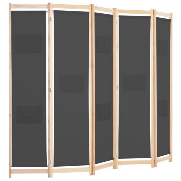 vidaXL Διαχωριστικό Δωματίου με 5 Πάνελ Γκρι 200x170x4cm Υφασμάτινο 1 τεμ.