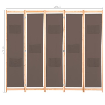 vidaXL Διαχωριστικό Δωματίου με 5 Πάνελ Καφέ 200x170x4cm Υφασμάτινο 1 τεμ.