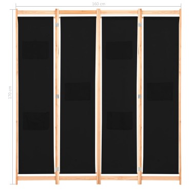 vidaXL Διαχωριστικό Δωματίου με 4 Πάνελ Μαύρο 160x170x4cm Υφασμάτινο 1 τεμ.