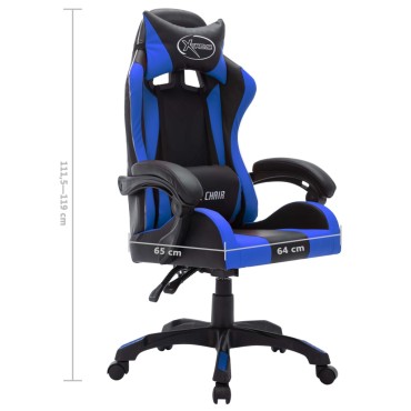 vidaXL Καρέκλα Racing με Φωτισμό RGB LED Μπλε/Μαύρο Συνθετικό Δέρμα 64x65x(111,5-119)cm 1 τεμ.