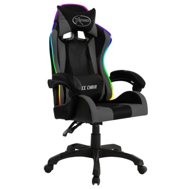 vidaXL Καρέκλα Racing με Φωτισμό RGB LED Γκρι/Μαύρο Συνθετικό Δέρμα 64x65x(111,5-119)cm 1 τεμ.