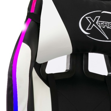 vidaXL Καρέκλα Racing με Φωτισμό RGB LED Ασπρόμαυρη Συνθετικό Δέρμα 64x65x(111,5-119)cm 1 τεμ.