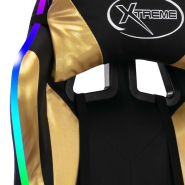 vidaXL Καρέκλα Racing με Φωτισμό RGB LED Χρυσό/Μαύρο Συνθετικό Δέρμα 64x65x(111,5-119)cm 1 τεμ.