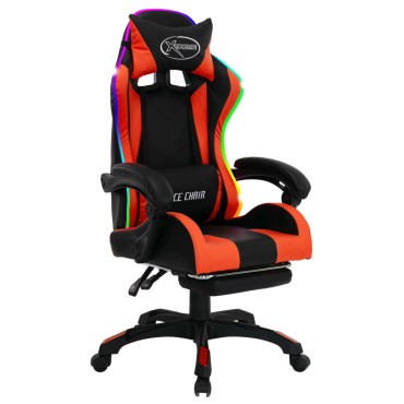 vidaXL Καρέκλα Racing με Φωτισμό RGB LED Πορτοκαλί/Μαύρο Δερματίνη 64x65x(111,5-119)cm 1 τεμ.