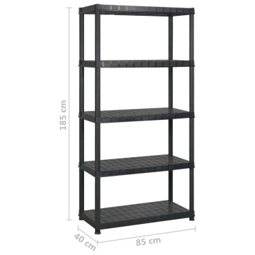 vidaXL Ραφιέρα Αποθήκευσης 5 Επιπέδων Μαύρη 255x40x185 εκ. Πλαστική