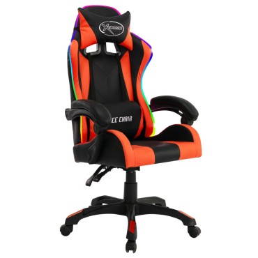 vidaXL Καρέκλα Racing με Φωτισμό RGB LED Πορτοκαλί/Μαύρο Δερματίνη 64x65x(111,5-119)cm 1 τεμ.