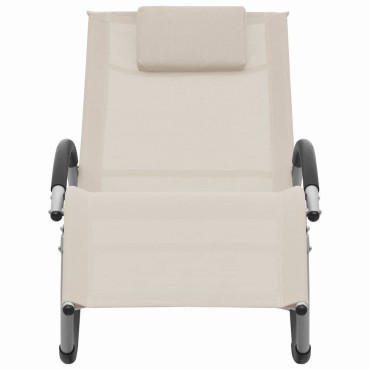 vidaXL Ξαπλώστρα Κρεμ από Textilene με Μαξιλάρι 65x155x83cm 1 τεμ.