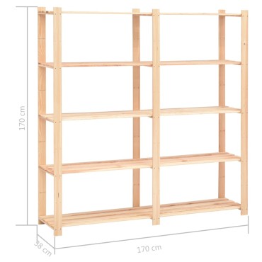 vidaXL Ραφιέρα 5 Επιπέδων 500 κ. 170 x 38 x 170 εκ. Μασίφ Ξύλο Πεύκου