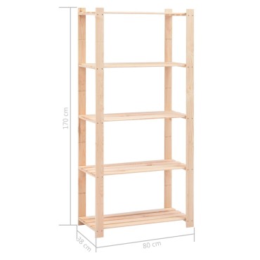 vidaXL Ραφιέρα 5 Επιπέδων 250 κ. 80x38x170 εκ. από Μασίφ Ξύλο Πεύκου