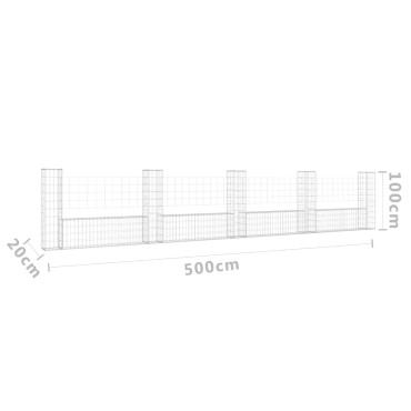 vidaXL Συρματοκιβώτια Στύλοι σε U Σχήμα 5 τεμ. 500x20x100cm Σιδερένια