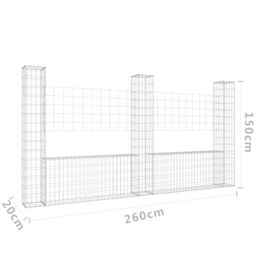 vidaXL Συρματοκιβώτια Στύλοι σε U Σχήμα 3 τεμ. 260x20x150cm Σιδερένια