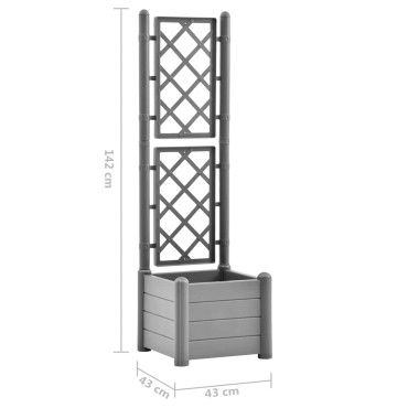 vidaXL Ζαρντινιέρα Κήπου με Καφασωτό Γκρι 43x43x142 εκ Πολυπροπυλένιο