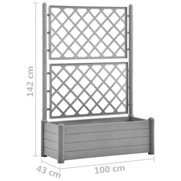 vidaXL Ζαρντινιέρα Κήπου με Καφασωτό Γκρι 100 x 43 x 142 εκ. από PP