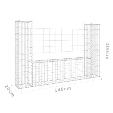 vidaXL Συρματοκιβώτιο σε U Σχήμα με 2 Στύλους 140x20x100cm Σιδερένιο