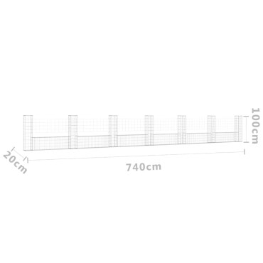 vidaXL Συρματοκιβώτιο σε U Σχήμα με 7 Στύλους 740x20x100cm Σιδερένιο