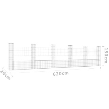 vidaXL Συρματοκιβώτιο σε U Σχήμα με 6 Στύλους 620x20x150cm Σιδερένιο