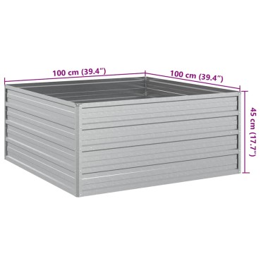 vidaXL Ζαρντινιέρα Υπερυψωμένη Ασημί 100x100x45 εκ. Γαλβανισμ. Χάλυβας