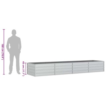 vidaXL Ζαρντινιέρα Υπερυψωμένη Ασημί 320x80x45 εκ. Γαλβανισμ. Χάλυβας