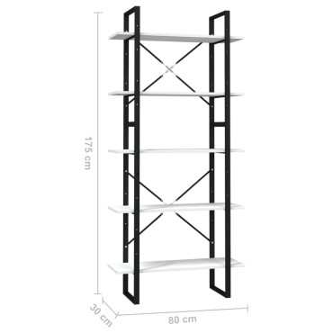 vidaXL Βιβλιοθήκη με 5 Ράφια Λευκή 80x30x175cm από Ξύλο Πεύκου 1 τεμ.