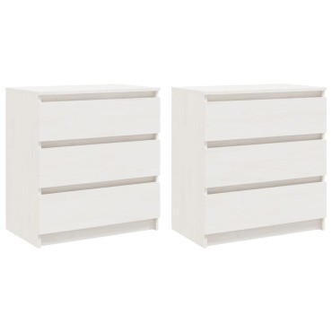 vidaXL Κομοδίνα 2 τεμ. Λευκά 60x36x64cm από Μασίφ Ξύλο Πεύκου