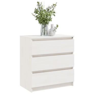 vidaXL Κομοδίνο Λευκό 60x36x64cm από Μασίφ Ξύλο Πεύκου 1 τεμ.