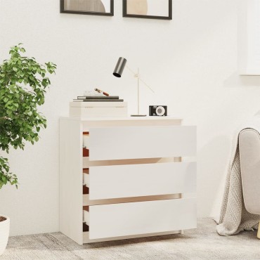 vidaXL Κομοδίνο Λευκό 60x36x64cm από Μασίφ Ξύλο Πεύκου 1 τεμ.