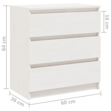 vidaXL Κομοδίνο Λευκό 60x36x64cm από Μασίφ Ξύλο Πεύκου 1 τεμ.