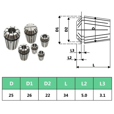 vidaXL Τσιμπίδια Collet Φρέζας Σετ 15 τεμ. ER25