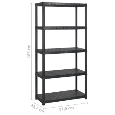 vidaXL Ραφιέρα Αποθήκευσης 5 Επιπέδων Μαύρη 183x45,7x185 εκ. Πλαστική