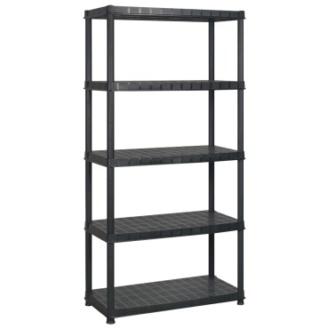 vidaXL Ραφιέρα Αποθήκευσης 5 Επιπέδων Μαύρη 274,5x45,7x185 εκ Πλαστική