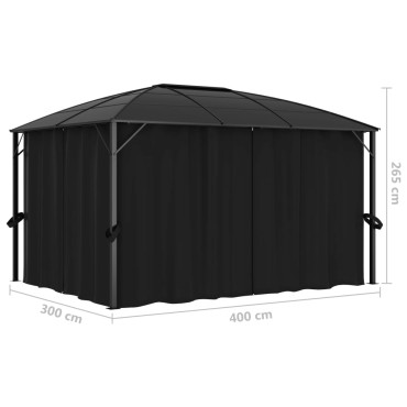 vidaXL Κιόσκι με Κουρτίνες Ανθρακί 400 x 300 x 265 εκ.