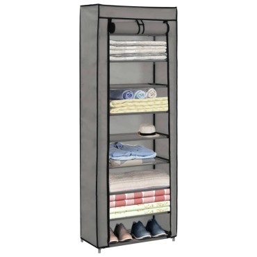 vidaXL Παπουτσοθήκη με Κάλυμμα Γκρι 57x29x162cm Υφασμάτινη