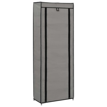 vidaXL Παπουτσοθήκη με Κάλυμμα Γκρι 57x29x162cm Υφασμάτινη