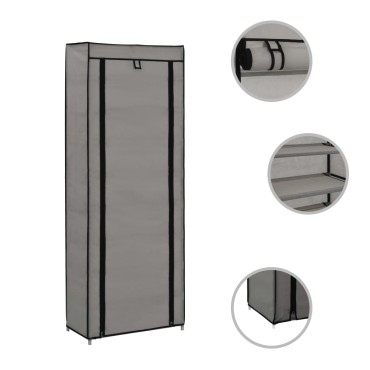 vidaXL Παπουτσοθήκη με Κάλυμμα Γκρι 57x29x162cm Υφασμάτινη