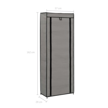 vidaXL Παπουτσοθήκη με Κάλυμμα Γκρι 57x29x162cm Υφασμάτινη
