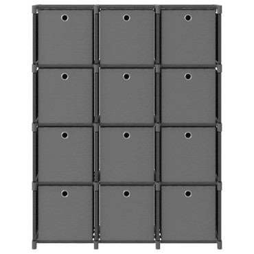 vidaXL Ραφιέρα με 12 Κύβους & Κουτιά Γκρι 103x30x141cm Υφασμάτινη 1 τεμ.
