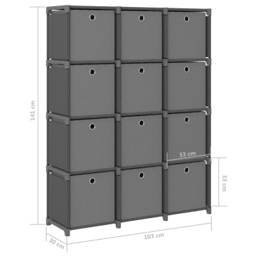 vidaXL Ραφιέρα με 12 Κύβους & Κουτιά Γκρι 103x30x141cm Υφασμάτινη 1 τεμ.
