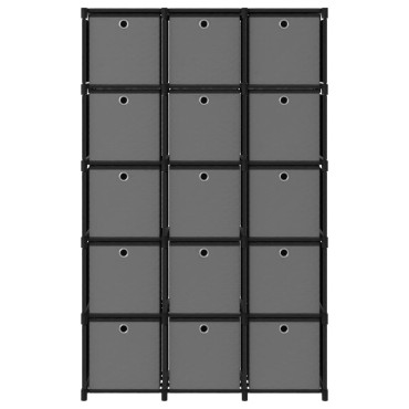vidaXL Ραφιέρα με 15 Κύβους & Κουτιά Μαύρη 103x30x175,5cm Υφασμάτινη 1 τεμ.