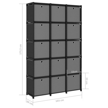 vidaXL Ραφιέρα με 15 Κύβους & Κουτιά Μαύρη 103x30x175,5cm Υφασμάτινη 1 τεμ.