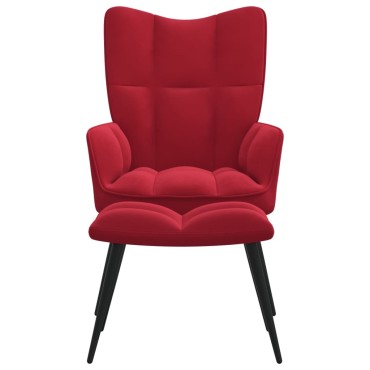 vidaXL Πολυθρόνα Relax Μπορντό Βελούδινη με Σκαμπό 61x70x96,5cm 1 τεμ.
