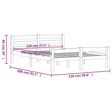vidaXL Πλαίσιο Κρεβατιού Λευκό 120x200cm από Μασίφ Ξύλο Πεύκου 1 τεμ. - Μονό