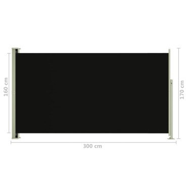 vidaXL Σκίαστρο Πλαϊνό Συρόμενο Βεράντας Μαύρο 170 x 300 εκ.