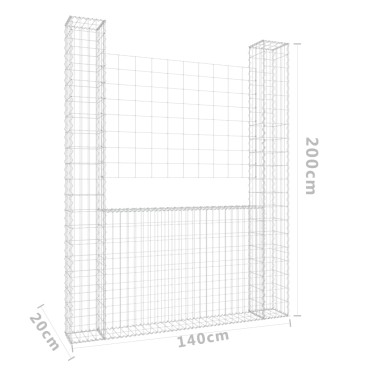 vidaXL Συρματοκιβώτιο σε U Σχήμα με 2 Στύλους 140x20x200cm Σιδερένιο