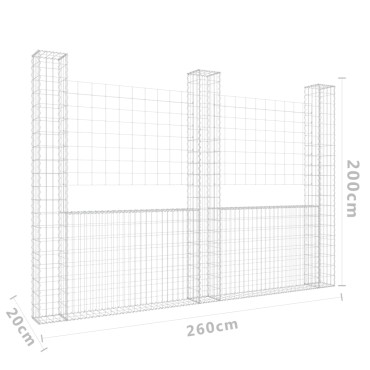 vidaXL Συρματοκιβώτια σε U Σχήμα με 3 Στύλους 260x20x200 εκ Σιδερένιο